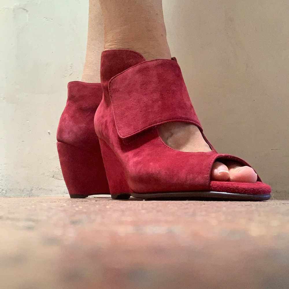 Red Suede Wedged